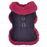 Sherpa Linjed Dog Harness Coat - Black & Burgundy