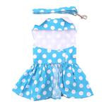 Blue Polka Dot Dog Dress with Matching Leash