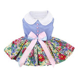 Blue & White Pastel Pearls Floral Dress with Leash