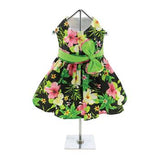 Twilight Black Hawaiian Hibiscus Dog Dress with Matching Leash