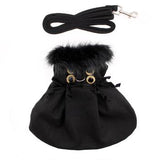 Wool Fur Trimmed Dog Harness Coat - Black