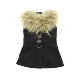 Wool Fur Trimmed Dog Harness Coat - Chevron