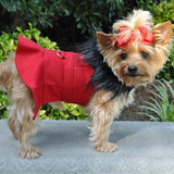 Wool Fur Trimmed Dog Harness Coat - Red