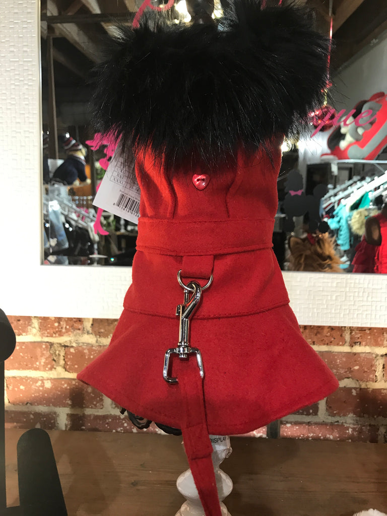 Red Wool Coat with Fur Collar