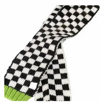 Black & White Check Scarf with green trim