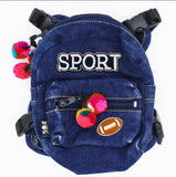 Denim Backpack with Pompoms!