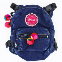 Denim Backpack with Pompoms!