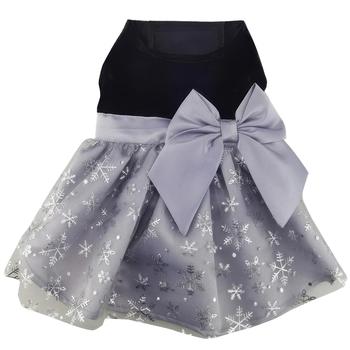 Holiday Harness Dress - Black Velvet with Gray Snowflake Skirt