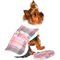 Sherpa Lined Dog Harness Coat - Pink & White Plaid