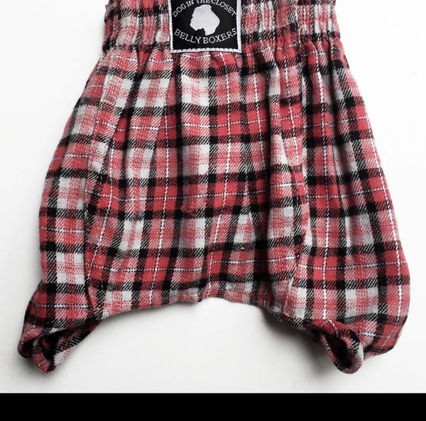 Gray, Red, & Black Plaid Flannel Belly Boxer Shorts for Dogs
