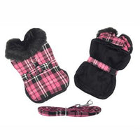 Hot Pink Plaid with Black Thick Fur Collar Harness Coat