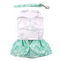 Turquoise Crystal Dog Dress with Matching Leash