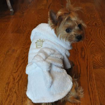 White Bathrobe for Boy Dogs with Gold Crown