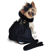 Wool Fur Trimmed Dog Harness Coat - Black