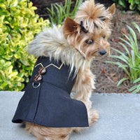 Wool Fur Trimmed Dog Harness Coat - Chevron