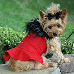 Wool Fur Trimmed Dog Harness Coat - Red