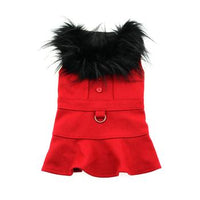 Wool Fur Trimmed Dog Harness Coat - Red